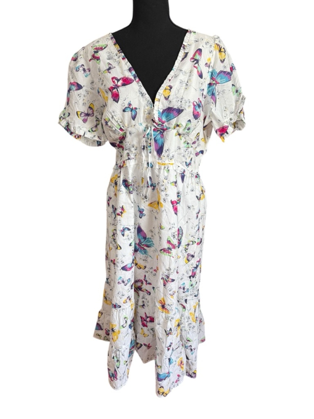 Betsey Johnson White Midi Dress with Multicolor Butterfly Print XL nwt